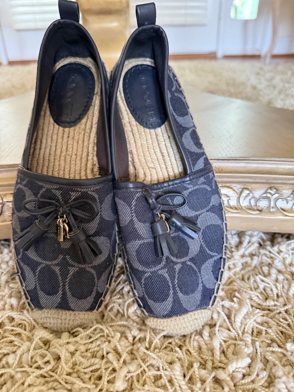 Coach Carson Womens Espadrille Flats Blue Denim Signature C Shoe Charm Size 6B